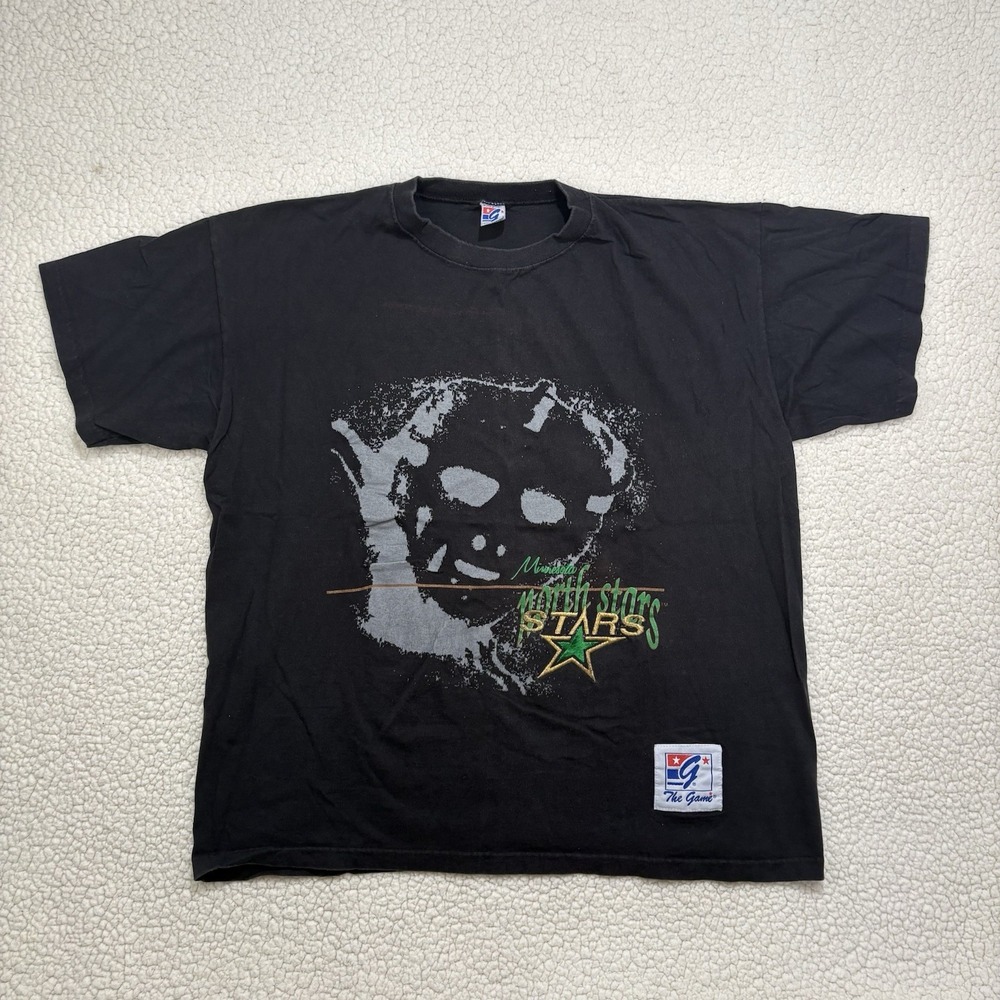 Vtg Minnesota North Stars NHL Hockey Mask T-shirt Mens L The Game Single Stitch